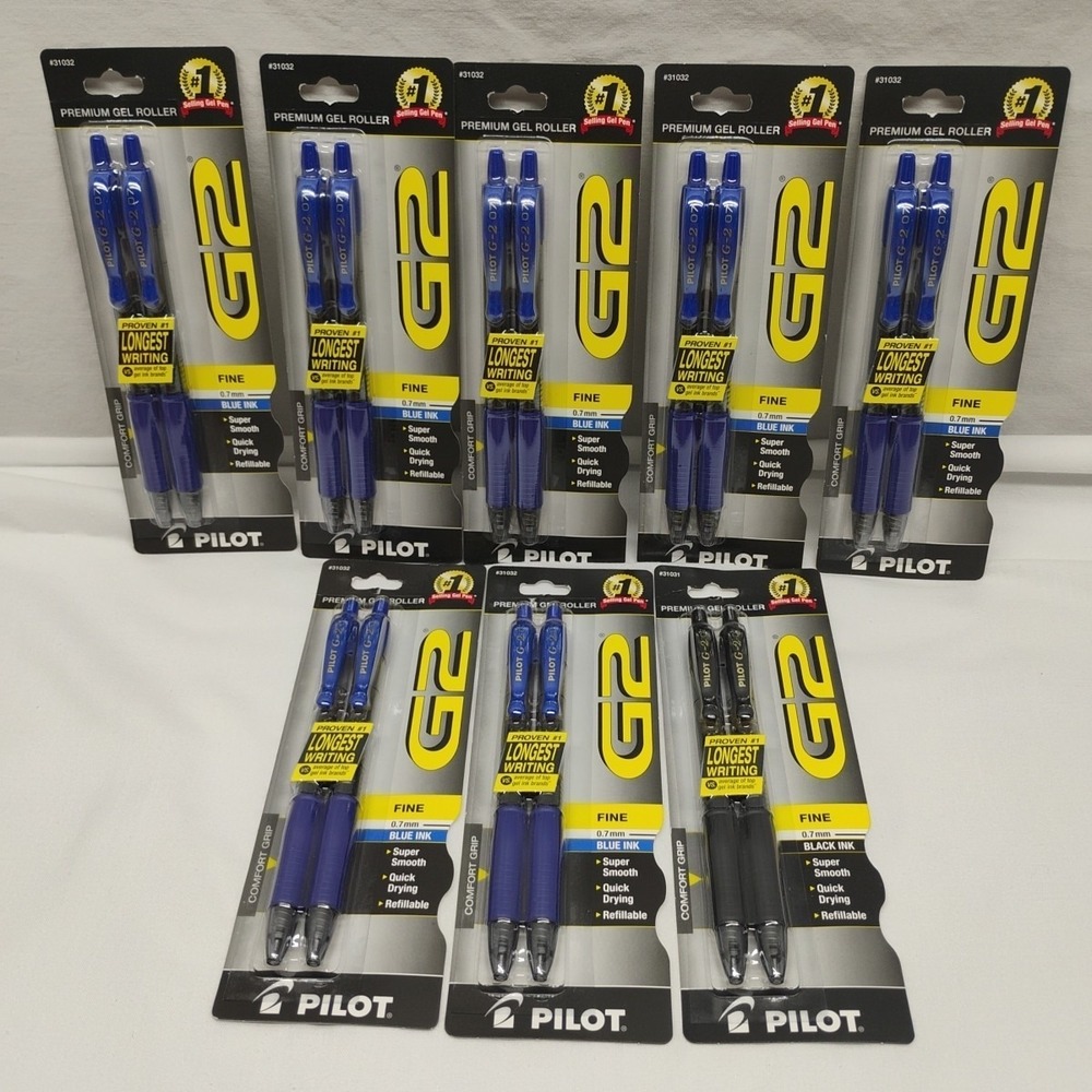 8x Pilot G2 Retractable Fine Premium Gel Ink Roller‎ Pen BLUE/BLACK 2 Pack BULK